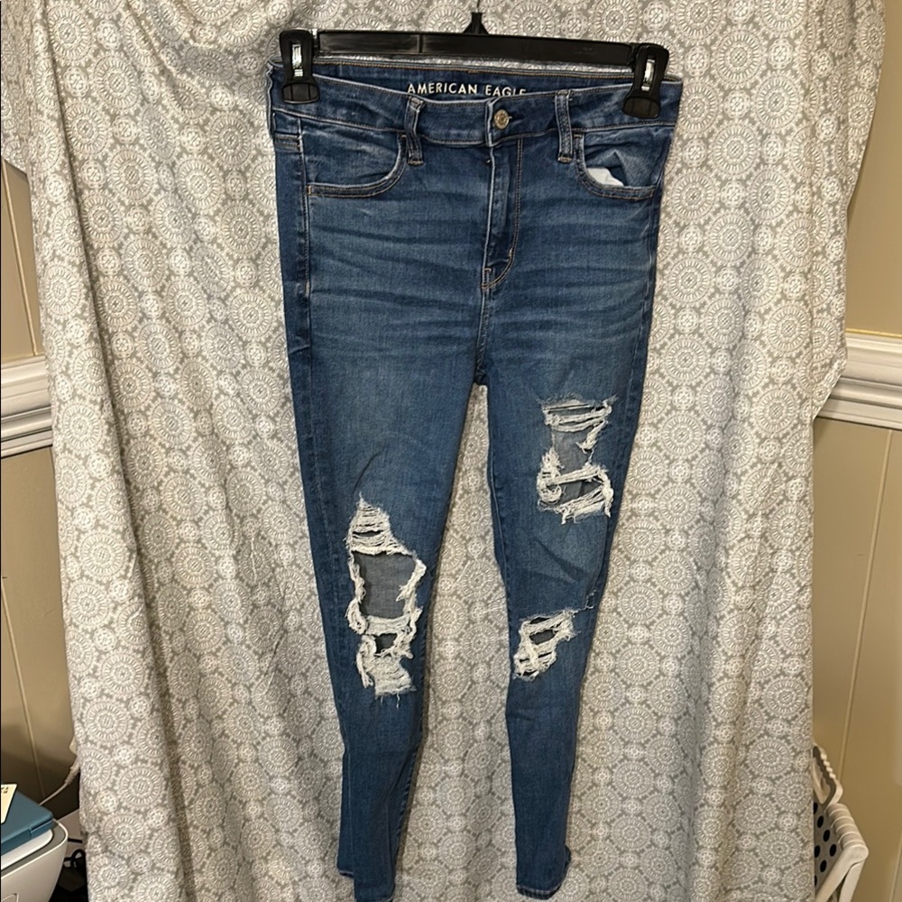 American Eagle Outfitters Blue Skinny Jeans with Distressing
